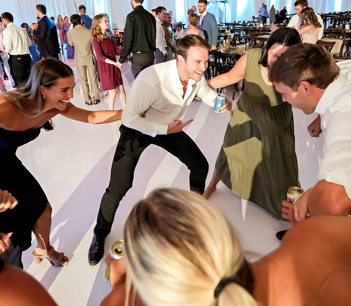 group dancing at reception